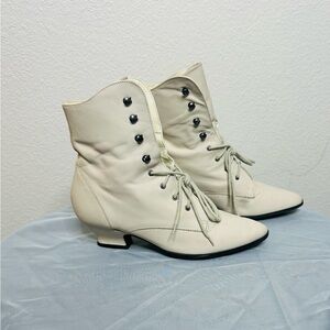 Elegant Cream Lace-Up Ankle Boots